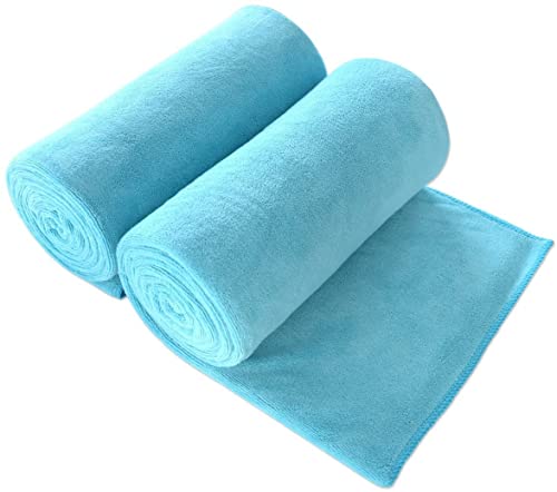 "JML Microfiber Bath Sheet Towels, 2 Pack, 40"" x 80"", Aquamarine - Hanging Loop, Soft, Absorbent & Quick Dry, Lint Free, Fade Resistant Microfiber Towel for Spa, Swimming, Pool, Yoga"