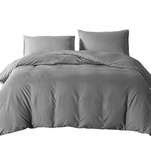 Double Duvet Bedding Cover Set Duvet Cover with 2pcs Pillowcases Soft Microfibre Polyester Duvet Cover Sets (Dark Grey)