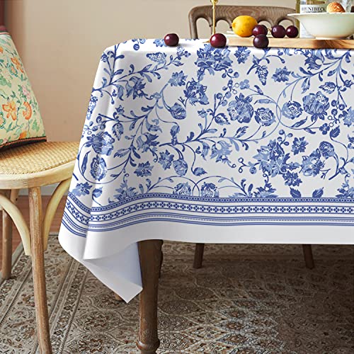 Virtumob Rectangle Tablecloth - 60 x 120 Inch Blue Floral Rustic Tablecloth Classic French Country Printed Table Cover Farmhouse Decoration, Suitable for Home, Kitchen Dining