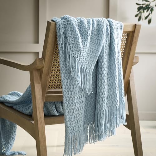Appletree Loft Textured Knit Throw 130 x 180cm Blue – Soft Knitted Blanket for Sofa or Bed with Chunky Pattern, Cosy Lightweight Decorative Home Throw