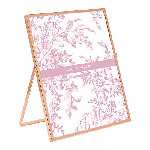 Laura Ashley 8x10 Rose Gold Flat Metal Picture Frame (Vertical) with Pull-Out Easel Stand, Made for Tabletop, Counterspace, Shelf and Desk