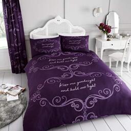 Gaveno Cavailia Luxurious GOOD NIGHT Bed Set with Duvet Cover and Pillow Cases, Polyester-Cotton, Purple, Super-King