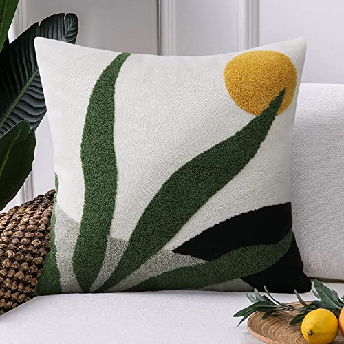 JASEN Abstract Boho Pillow Covers 18x18,Soft Mid Century Geometric Floral Decorative Throw Pillows for Couch Bed Sofa Bedroom???Only 1 Pillow Cover??? (C, 18x18)