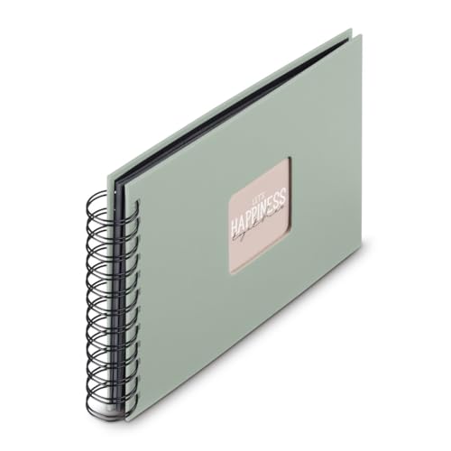 Hama Spiral Album Fine Art 24 x 17 cm 50 Black Pages Sage - Paste and Write Memories, 50 Sheets with Protective Glass Paper, Holds 50 Photos 10 x 15 cm, Green
