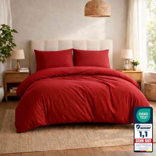 Komfortec Premium Bed Linen 240 x 220 cm with 2 Pillowcases 40 x 80 cm Brushed Microfibre Set - Red