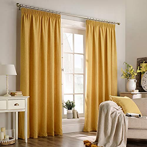 "Furn Harrison Ringtop Eyelet Curtains (Pair) -Ready Made-Polyester-Ochre-168cm x 137cm, Polyester, Ochre Yellow, 168 x 137cm (66"" x 54"" inches)"