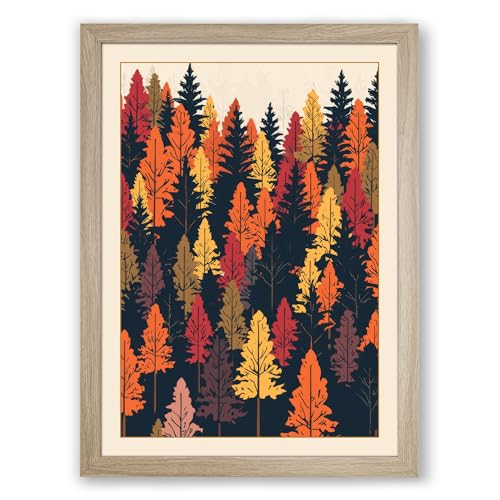 Autumn Forest Canopy Boho Framed Wall Art Print A3 (42×29.7cm) Oak, Wall Decor for Living Room, Bedroom, Office & Home, Ready to Hang, Art Gift