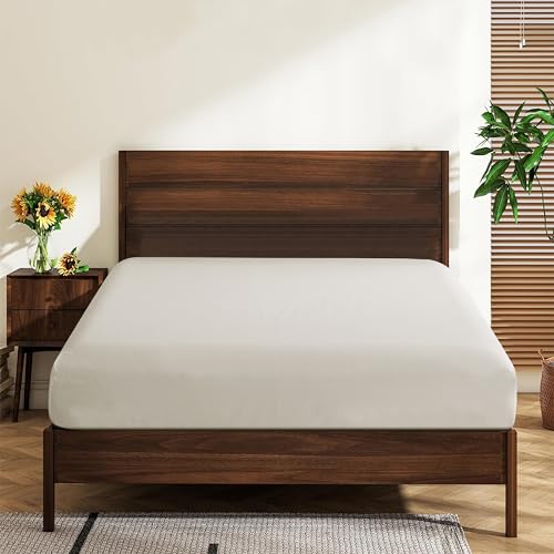 "Queen Size 100% Egyptian Cotton Fitted Sheets 600 Thread Count 16"" Deep Pocket, Ultra-Soft Hotel Luxury, Durable, Breathable and Comfy Bottom Sheet (1 Pack Queen Fitted Sheet, Light Beige)"
