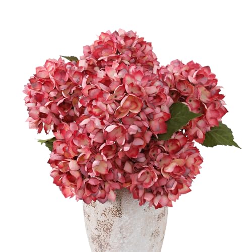 Wenhuidr 6PCS 21 Inch Lifelike Artificial Silk Hydrangea Flowers, Large Fake Hydrangea Flowers Bouquet with Stems, Full Faux Hydrangea for Home Decor Wedding Table Party Office Decor(Dusty Red)