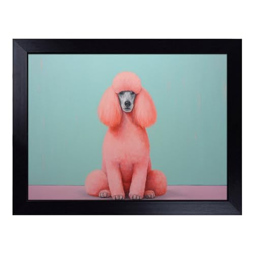 Lap Tray with Bean Bag Cushion, Poodle Minimalism - Handmade in the UK, Raised Wooden Edge, Padded Cushion, Heat-Resistant Wipe-Clean Surface, for Meals, Laptops and Crafts