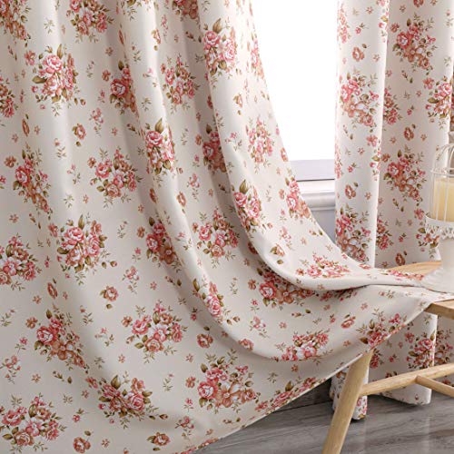 Autumn Dream Rose Gold Beige Blackout Soundproof Curtains Panels for Bedroom, Grommet Top Floral Farmhouse Curtains Drapes for Living Room, Dining Room,52 by 63 Inch