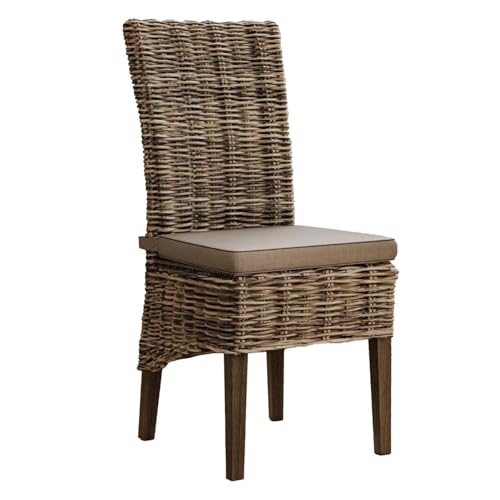 FWStyle Greywash Pair of Handmade Kubu Rattan Dining Chair Dark Legs