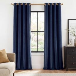 StangH Navy Blue Curtains Velvet - Gorgeous Home Decor Soft Velvet Curtains Blackout Thermal Insulated Patio Sliding Glass Door Curtain Panels for Cottage, Navy Blue, W52 x L108 inch, 2 Panels