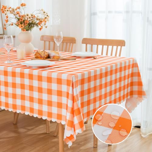 MANGATA CASA Checkered Table Cloth for Rectangle Tables-Gingham Waterproof Kitchen & Table Linens-Polyester Buffalo Plaid Wrinkle Free Table Cover(Pumpkin Yellow 60x72in)
