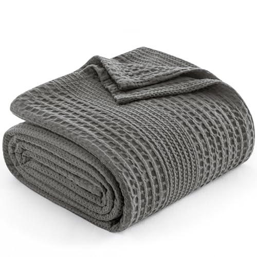 "PHF Lightweight Waffle Weave Blanket Twin Size, Breathable & Ultra Soft, 66""x 90"" Soft & Cozy Thin Blanket for Spring & Summer & Hot Sleepers, Bed, Home Decor - Grey"
