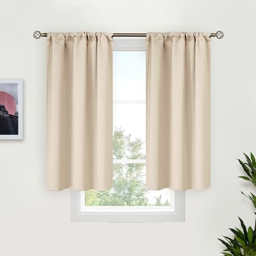 BGment Short Blackout Curtains for Bedroom 40 Inches Long - Thermal Insulated Room Darkening Curtain for Kitchen, Champagne, 34 x 40 Inch, 2 Panels