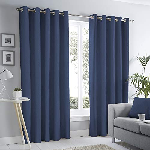 Fusion Navy Blue Eyelet Curtains W90 x L90 (229x229cm) – 100% Cotton Thermal Drapes for Bedroom/Living Room – Dark Blue Door Curtain – Sorbonne Collection – Blackout Window Treatment