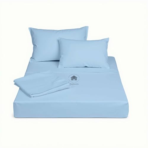 Rajlinen Microfiber RV Sheet Set, 4-Piece Camper Bedding, 42 x 80 Bunk Sheets, Ultra-Soft Wrinkle-Free Sheets, Fits Mattresses Up to 12-Inch Deep Pockets, Light Blue