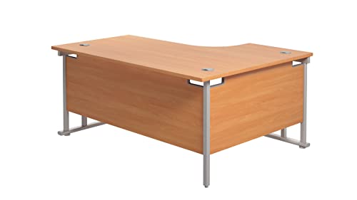 Office Hippo - L Shaped Office Desk 180 x 120cm. Large Corner Computer Desk for Home Office With Integrated Cable Ports, Ideal for Work, Study, Gaming and Hobby Workstation (Beech/Silver)
