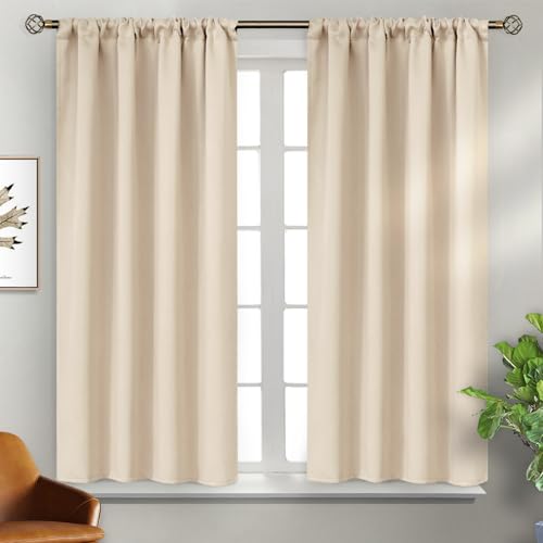 BGment Short Blackout Curtains 48 Inch Length - Thermal Insulated Drapes with Rod Pocket Privacy Darkening for Bedroom Living Room, 2 Panels, Champagne, 42 X 48 Inch