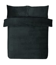 Sleepdown Waffle Fleece Thermal Warm Cosy Super Soft Duvet Cover Quilt Bedding Set with Pillow Cases - King (220cm x 230cm) - Black