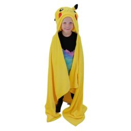 Character World Official Pokemon Hooded Fleece Throw Blanket - Super Soft Warm Throw, Smiles Design with Pikachu Head - Perfect For Home, Bedroom, Sleepovers & Camping - Size 100 x 120cm