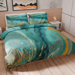 PETTI Artigiani Italiani - Double Duvet Cover 200 x 200 cm, Microfibre Duvet Cover with Digital Print + 1 Pillowcase 50 x 80 cm - Made in Italy - Marble Green