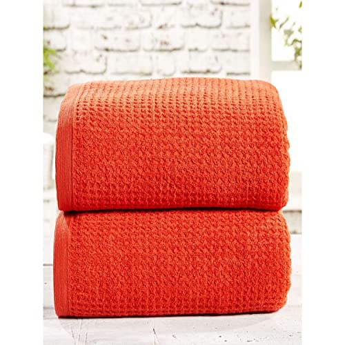 Rapport Two Piece Waffle Towel Bale Set 480gsm, Cotton, Chilli Orange Red, 2