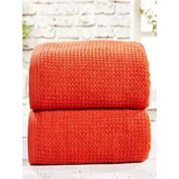 Rapport Two Piece Waffle Towel Bale Set 480gsm, Cotton, Chilli Orange Red, 2