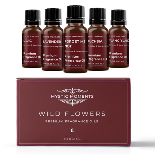 Mystic Moments - Wild Flowers Fragrance Oil Starter Pack - 5x10ml - Five scents: Forget Me Not, Fuchsia, Lavender, Lilac and Ylang Ylang for candles, wax melts and soaps.