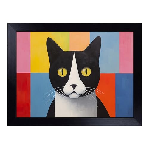 Lap Tray with Bean Bag Cushion, Cat Minimalism - Handmade in the UK, Raised Wooden Edge, Padded Cushion, Heat-Resistant Wipe-Clean Surface, for Meals, Laptops and Crafts