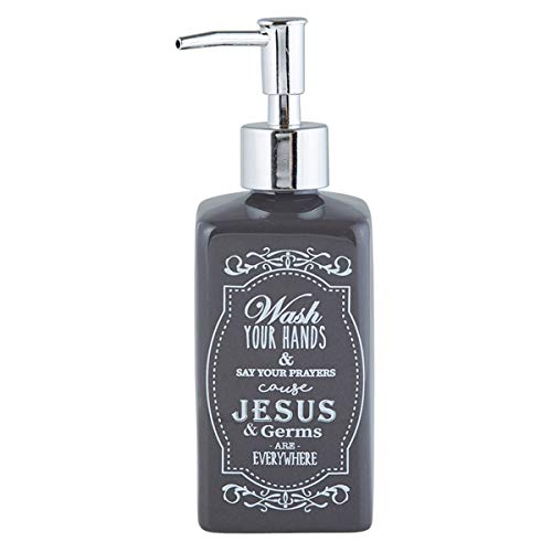 Autom Creative Brands Liquid Soap Dispenser, Ceramic, Jesus and Germs, 10-Ounce
