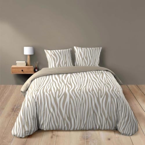douceur d'int??rieur, Duvet Cover Set, 100% Cotton, 240 x 220 cm, Zebris, Printed Pattern, 3 Pieces, Press Stud Finish, Soft, Light, Comfortable, Easy Care
