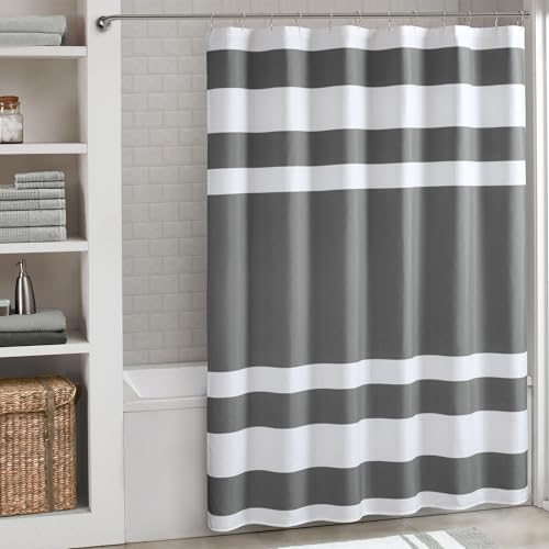 Madison Park Spa Waffle Fabric Shower Curtain Extra Long Spa Quality Bathroom Shower Curtain 72 x 84 Inch Height Charcoal
