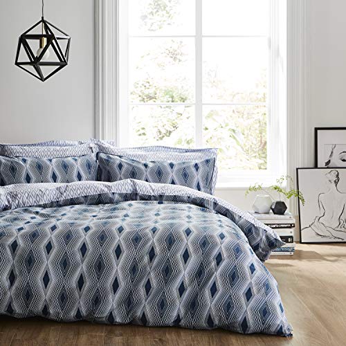 Catherine Lansfield Ziggurat Hometextiles, Bedlinen, Duvet Set, Cotton, Blue, 200 x 200 + 80 x 80 (2)