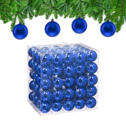 Relaxdays Christmas Baubles, Set of 100, Festive Tree Ornaments, D: 6 cm, Holiday Decorations, Plastic, Shiny, Blue