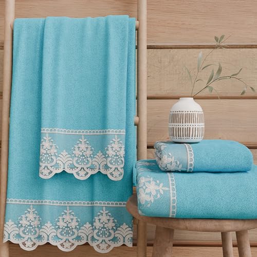 PETTI Artigiani Italiani - 100% Cotton Terry Bath Towels, 1+1 Towel Set, 2 Pieces 1 Face Towel and 1 Hand Towel, Turquoise