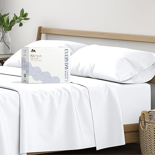 "Mayfair Linen 100% Organic Cotton Percale Sheets Full Size - White, 4 Piece Set, Soft & Crisp, Cooling, 16"" Deep Pocket Hotel Sheets"