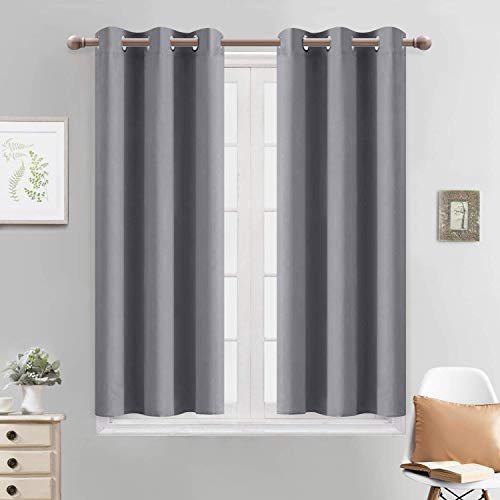 Yakamok Blackout Curtains with Eyelets, Thermal Insulated, for Bedroom, Width 38 Inches, Length 45 Inches, Grey, Two Curtains