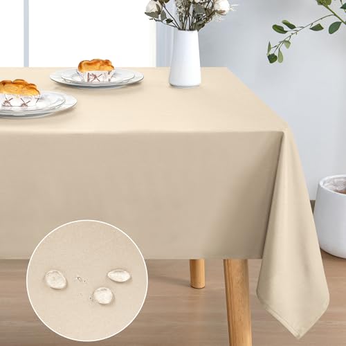 DWCN Rectangle Tablecloth - 52 x 70 Inch - Waterproof Stain and Wrinkle Resistant Washable Table Cloth, Decorative Fabric Table Cover for Kitchen Dining Room Party and Outdoor Use, Beige