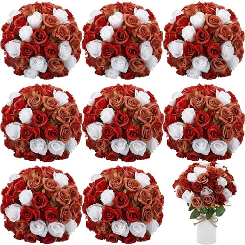 Hoteam 72 Heads Dusty Brown Fall Artificial Rose Flowers 6 Bouquet Wedding Decoration Faux Flower Arrangement Bouquet with Stem Bridal Shower Gift Floral Centerpiece for Tables