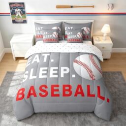 Feelyou Baseball Comforter Set 7 Piece Twin Size Boys Ball Sports Theme Bedding Set for Kids Teens Ultra Soft Baseball Games Lover Bedding Twin Comforter Set Gray Bed Set Room Decor Bed in a Bag