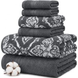 Modern Threads Amaris 6-Piece Reversible Yarn Dyed Jacquard Towel Set - Bath Towels, Hand Towels, & Washcloths - Super Absorbent & Quick Dry - 100% Combed Cotton, Coal