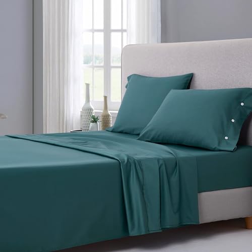 mixinni Twin XL Size 4 Piece Sheet Set for Women & Men Soft Comfy Cotton Deep Pocket Fitted Sheet Peacock Blue Bed Sheet Set-Bedding Sheets & Pillowcases-Twin XL Size