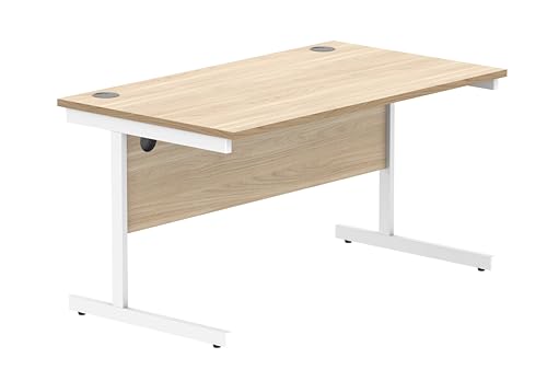 Office Hippo Essentials Rectangular Writing Computer Work Place, Home Office Desk with Cable Port Management, MFC, Canadian Oak, 140x80cm