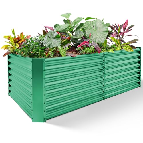 Land Guard 6??3??2 ft Galvanized Metal Raised Garden Bed, 2FT Deep Root Elevated Planter Box Steel Large Vegetable Flower Bed Kit(Green)