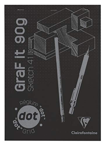 Clairefontaine - Ref 96844C - Graf'It Drawing Sketchbook (80 Sheets) - A4 (210 x 297mm) in Size, 90gsm Drawing Paper, Micro-Perforated Sheets, DotGrid Paper - Black Cover