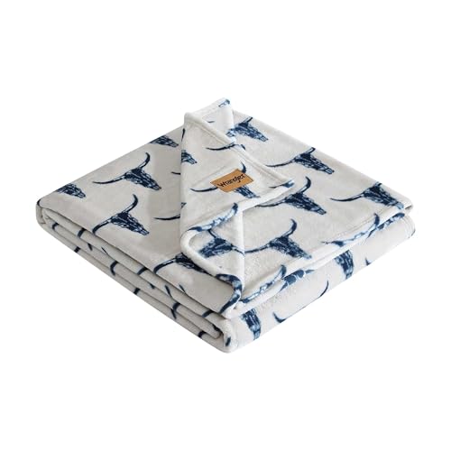 "Wrangler - Throw Blanket, Soft Plush Fleece Bedding, Yellowstone Inspired, Western Decor for Bed or Couch (Plains Creek Blue, 50"" x 70"")"