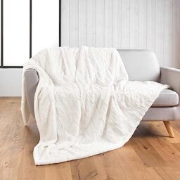 Douceur d'Intérieur, Blanket (180 x 220 cm) Foxy Natural, Imitation Fur/Sherpa