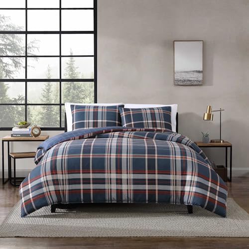Eddie Bauer - Queen Duvet Cover, Reversible Bedding Set with Matching Shams, Cozy Home Decor (Shasta Lake Navy, Queen)